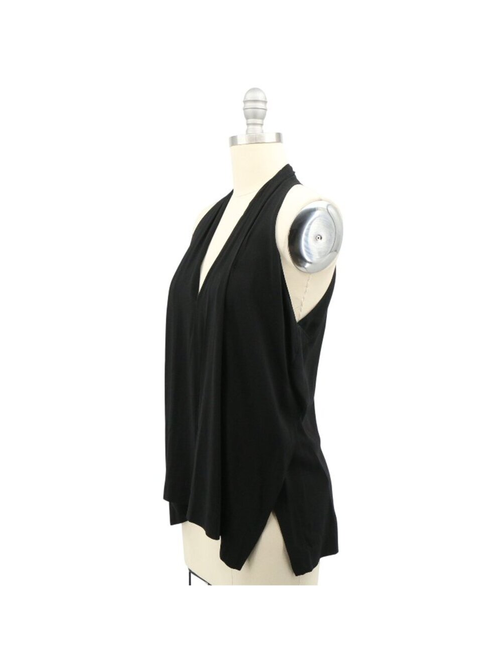 Donna Karan Collection Black V-Neck Sleeveless Layered Look Pleated Blouse Top 4